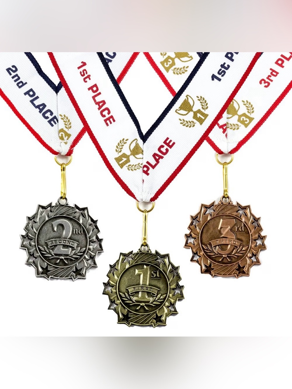Award Medals 3 Piece Set Gold, Silver & Bronze Includes Neck Ribbon